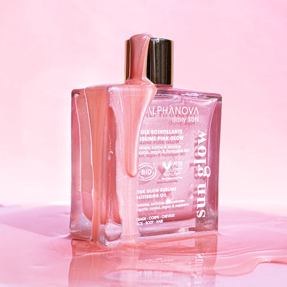 ALPHANOVA SUN Sädelev kehaõli Pink Glow jojoba-, vaarika- ja argaaniaõliga 50 ml
