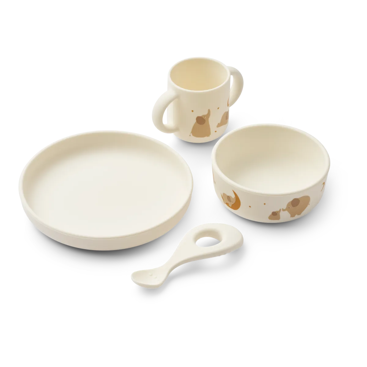 Liewood printed 4-osaline silikoonist toidunõude komplekt VIVI<span> - </span>Elephant/Creme de la Creme