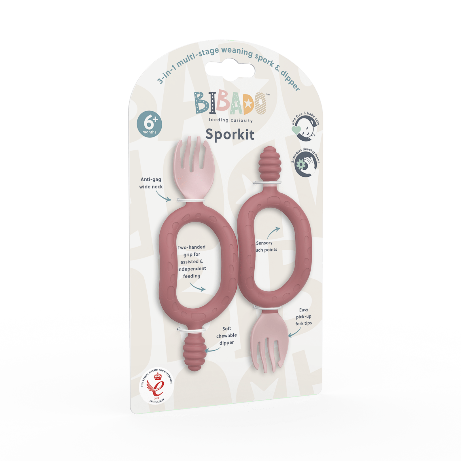 BIBADO 2in1 söögitarvikud Sporkit™ 6+ kuud (2 tk)<span> - </span>Blush