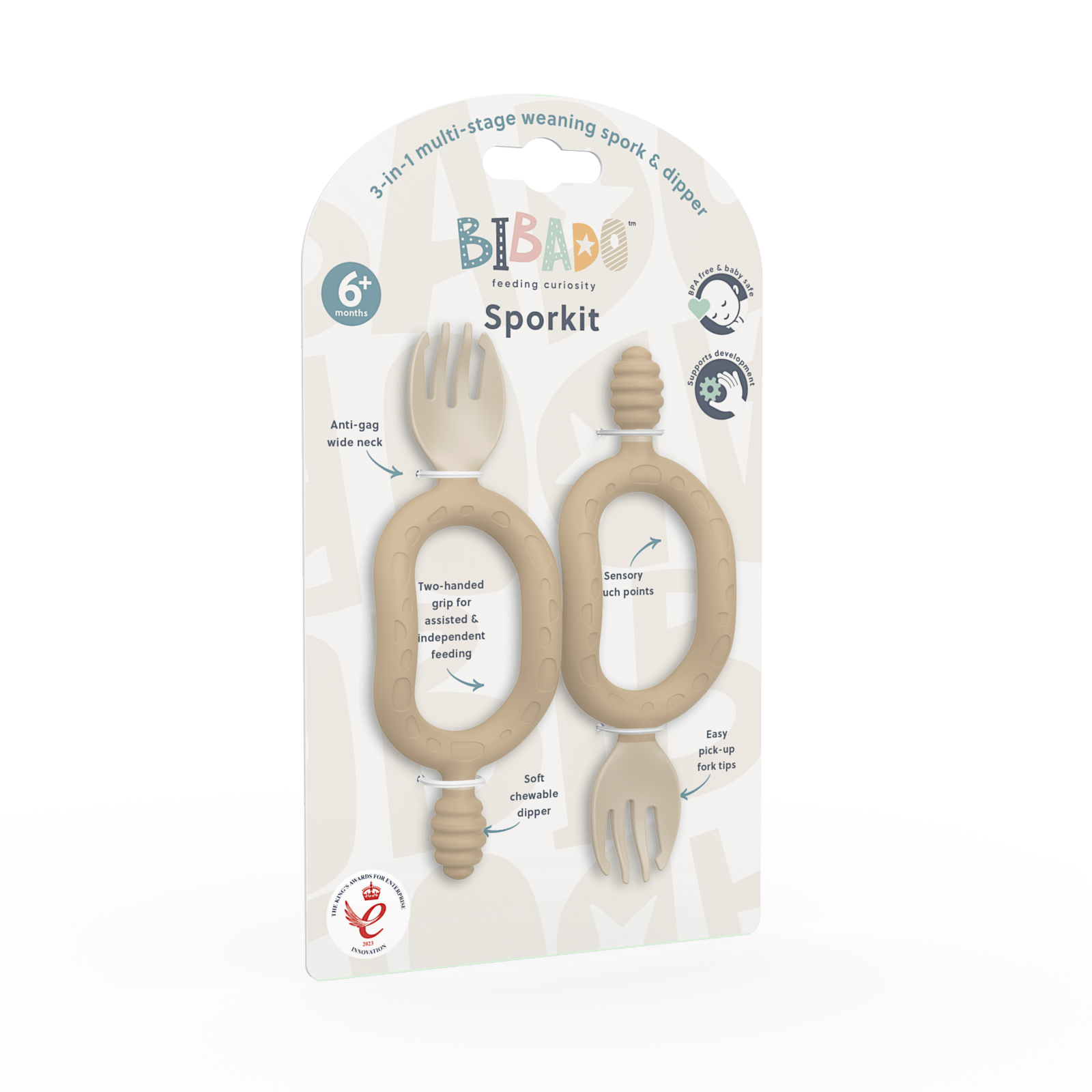 BIBADO 2in1 söögitarvikud Sporkit™ 6+ kuud (2 tk)<span> - </span>Fawn