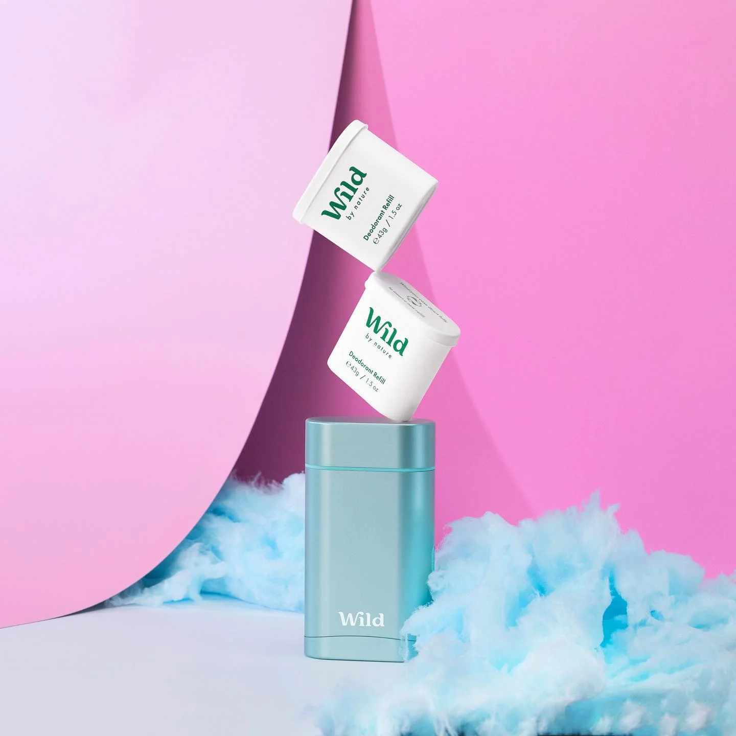 Wild taastäidetav naturaalne pulkdeodorant ümbrisega Aqua/Fresh Cotton & Sea Salt
